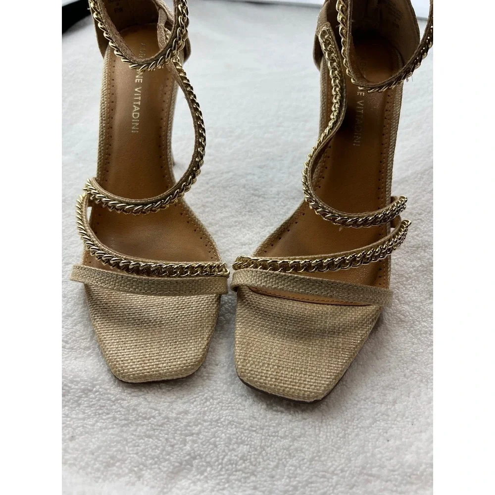 Adrienne Vittadini 8.5 Suede Chain Link Strappy Sandal Square Toe Stiletto Heels
